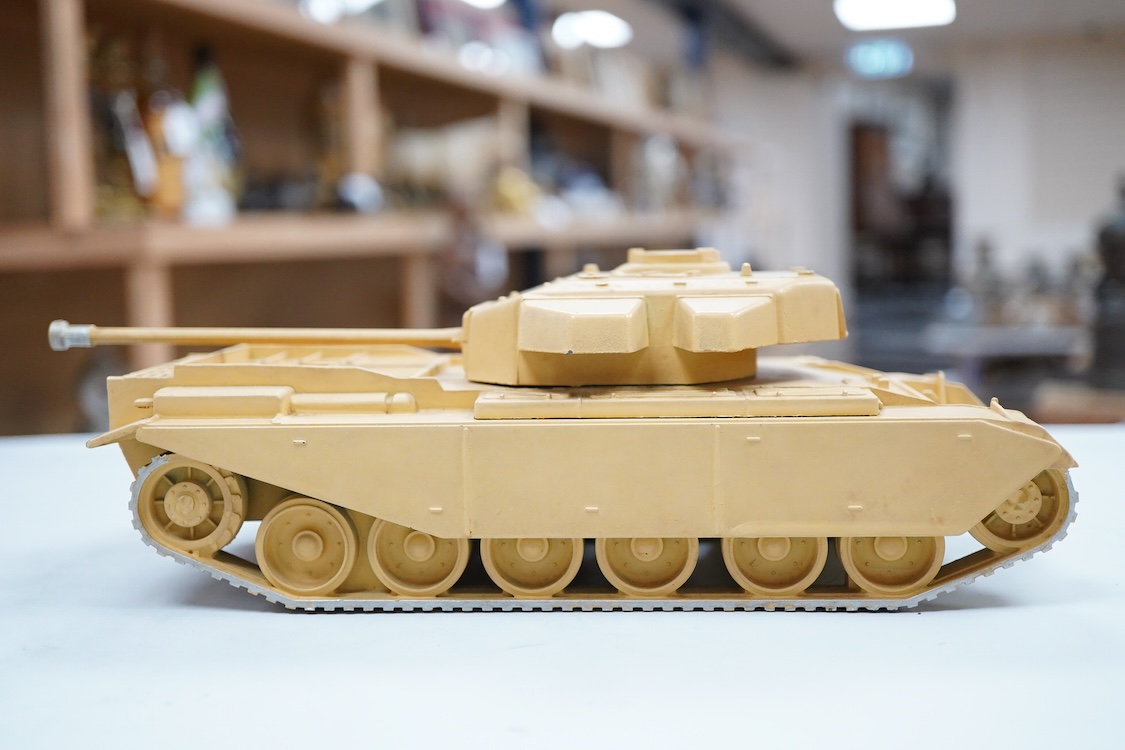 A boxed Britains Centurion Tank (No.2154), in desert warfare sand coloured finish, box with illustrated lid, complete with the original packet for the aerials, however aerials missing
